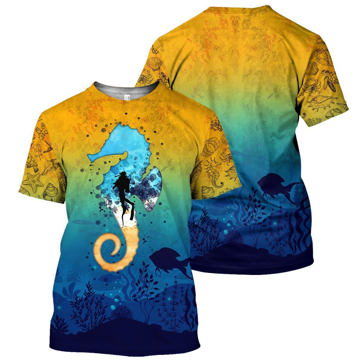 Gearhumans Scuba Diving Sea Horse - 3D All Over Printed Shirt shirt 3D Apparel T-SHIRT S 