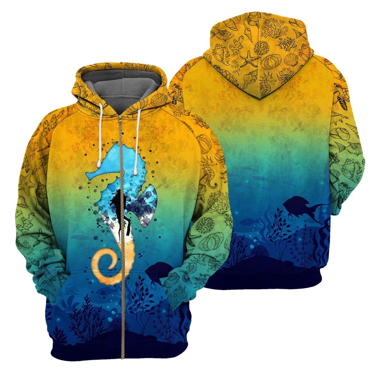 Gearhumans Scuba Diving Sea Horse - 3D All Over Printed Shirt shirt 3D Apparel ZIP HOODIE S 