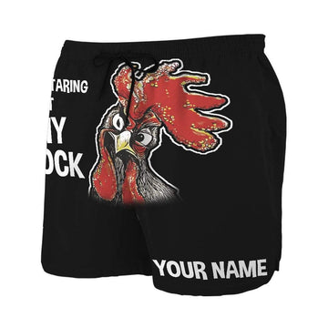 Gearhumans Stop staring at my cock Custom Name Beach Shorts Swim Trunks