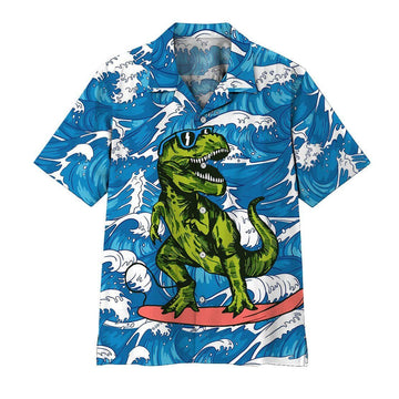 Gearhumans T Rex Surfing Hawaii Shirt ZK1305217 Hawai Shirt Short Sleeve Shirt S 
