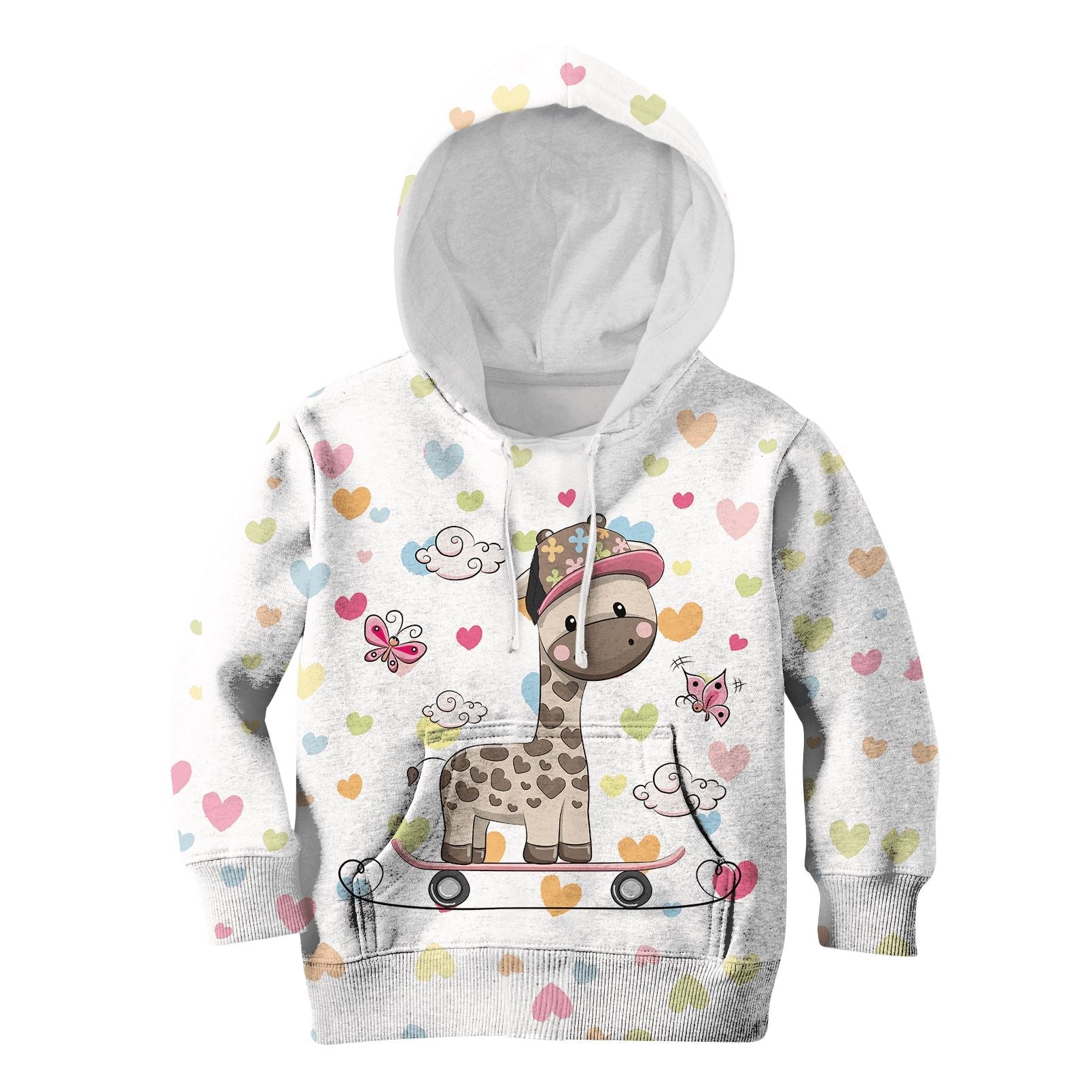 Giraffe Playing Skateboard Custom Hoodies T-shirt Apparel HD-PET110338K kid 3D apparel Kid Hoodie S/6-8 