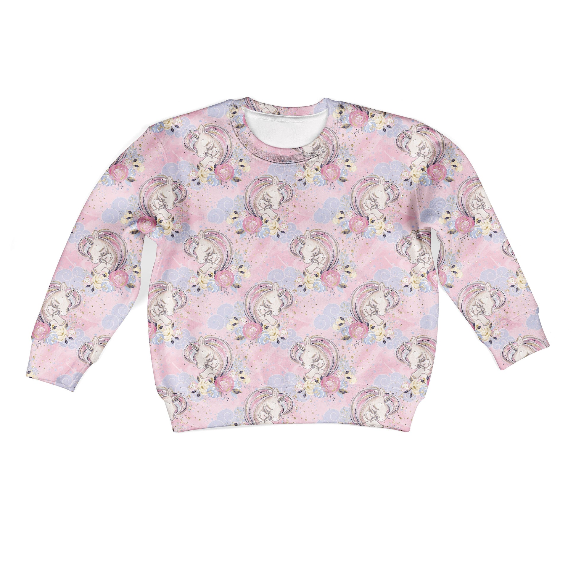 Graceful Unicorns And Flowers Custom Hoodies T-shirt Apparel HD-PET110354K kid 3D apparel Kid Sweatshirt S/6-8 