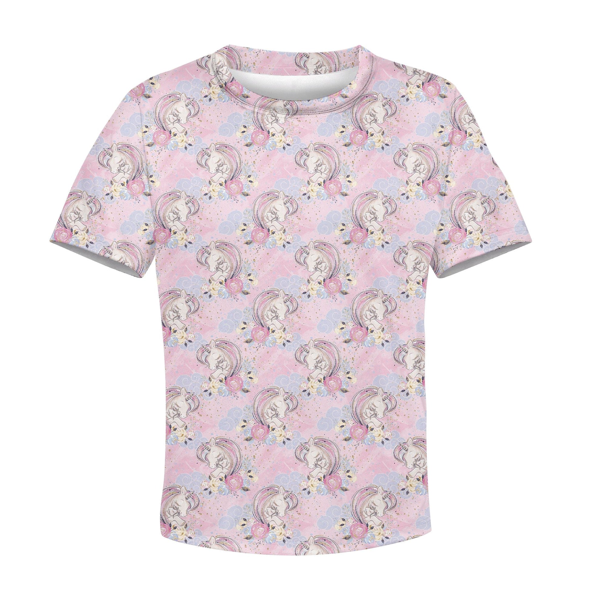 Graceful Unicorns And Flowers Custom Hoodies T-shirt Apparel HD-PET110354K kid 3D apparel Kid T-Shirt XS 