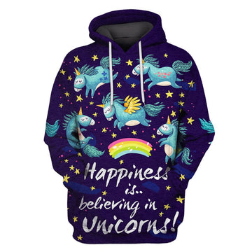 Gearhumans Happiness is believing in unicorns Custom T-shirt - Hoodies Apparel