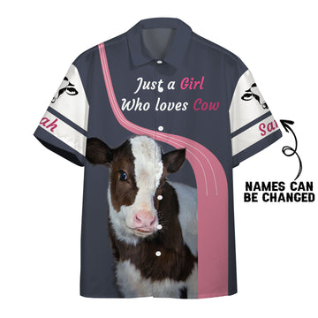 Gearhumans 3D Girl Loves Cow Custom Name Hawaii Shirt