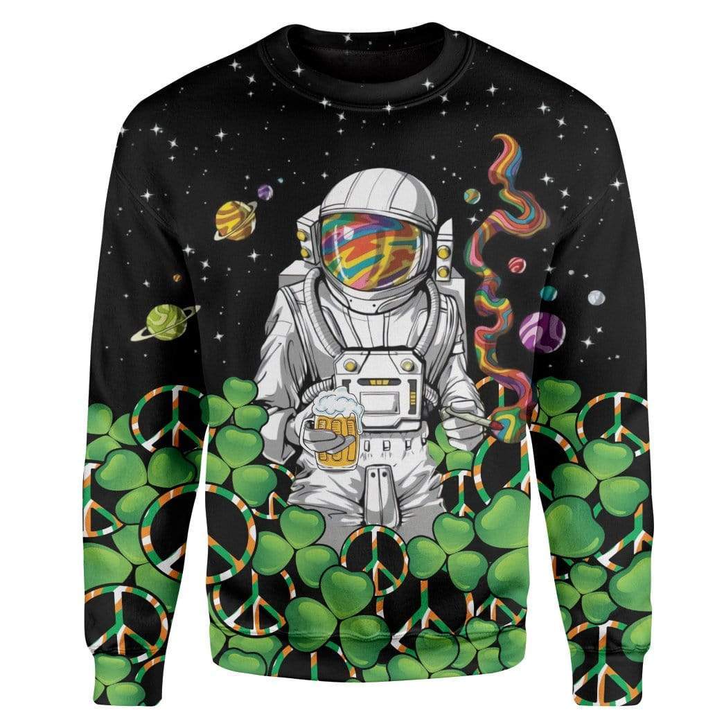 Hippie Astronaut St Patrick's Day Custom T-Shirts Hoodies Apparel HD-TA0402201 3D Custom Fleece Hoodies Long Sleeve S 