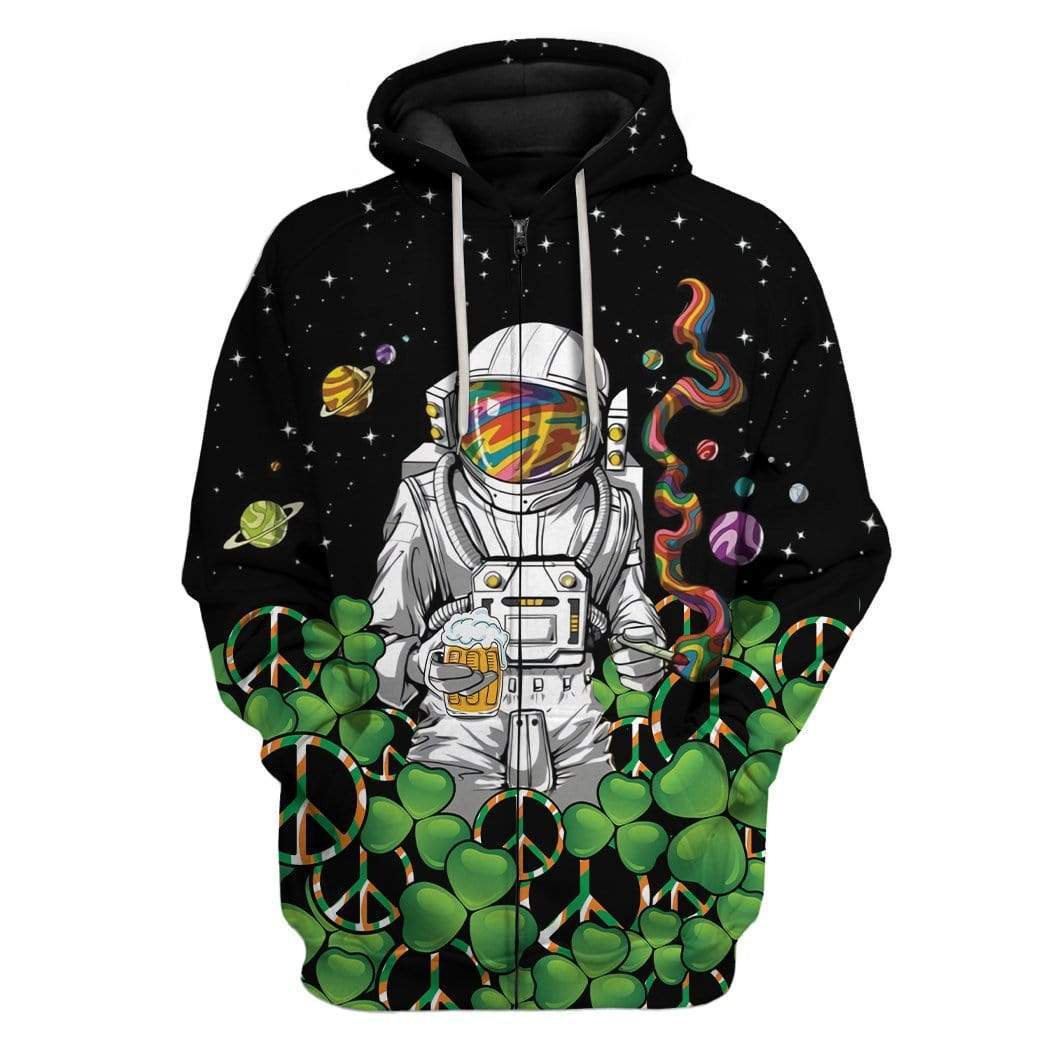 Hippie Astronaut St Patrick's Day Custom T-Shirts Hoodies Apparel HD-TA0402201 3D Custom Fleece Hoodies Zip Hoodie S 