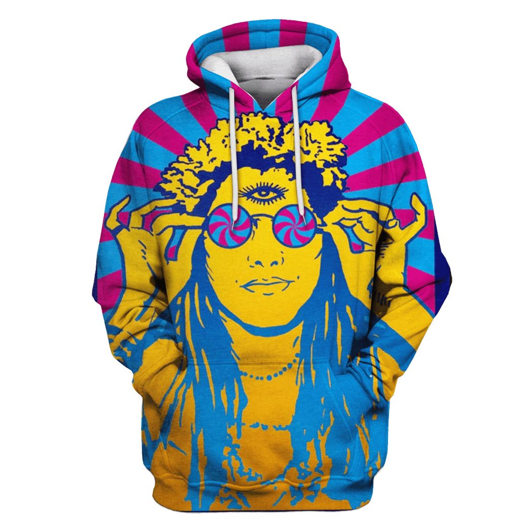 Hippie Girl wearing sunglasses Custom T-shirt - Hoodies Apparel HP110150 3D Custom Fleece Hoodies Hoodie S 