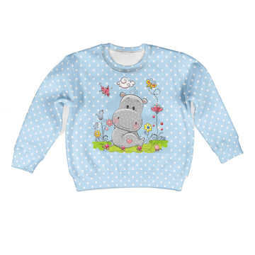 Gearhumans Hippo with beautiful flowers Kid Custom Hoodies T-shirt Apparel