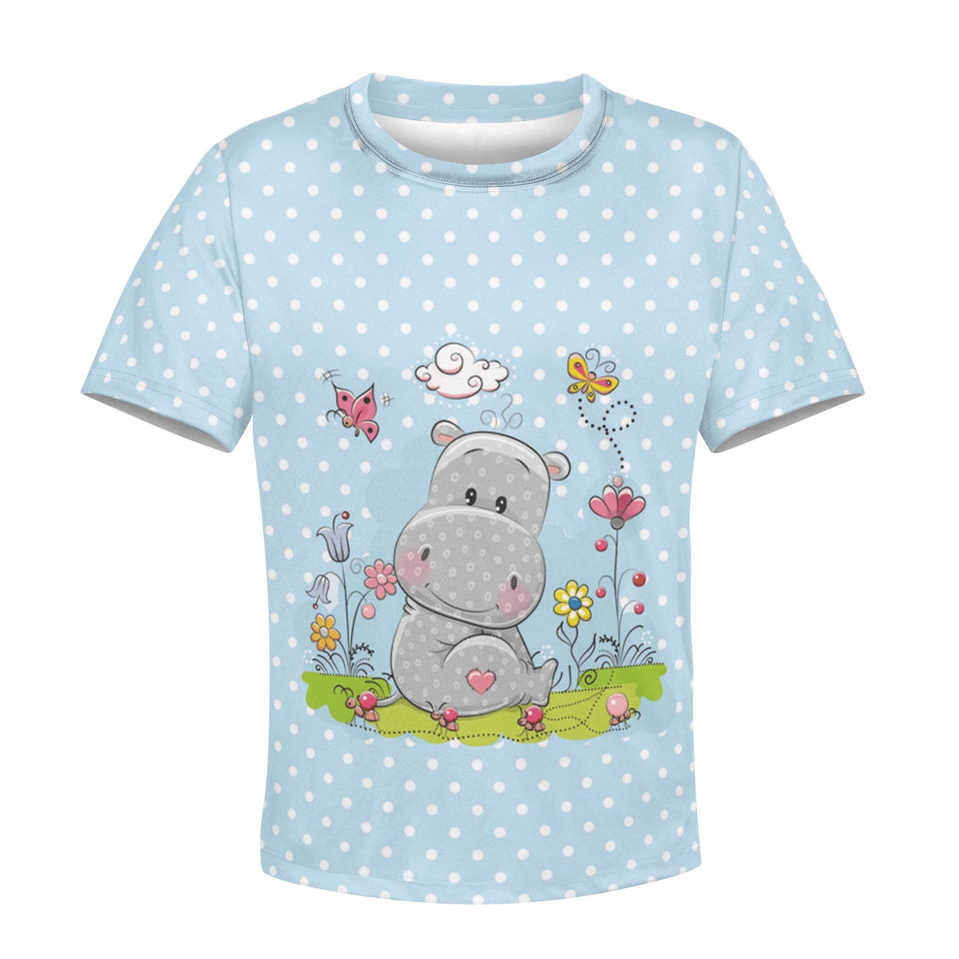 Hippo with beautiful flowers Kid Custom Hoodies T-shirt Apparel HD-PET110276K kid 3D apparel Kid T-Shirt XS 