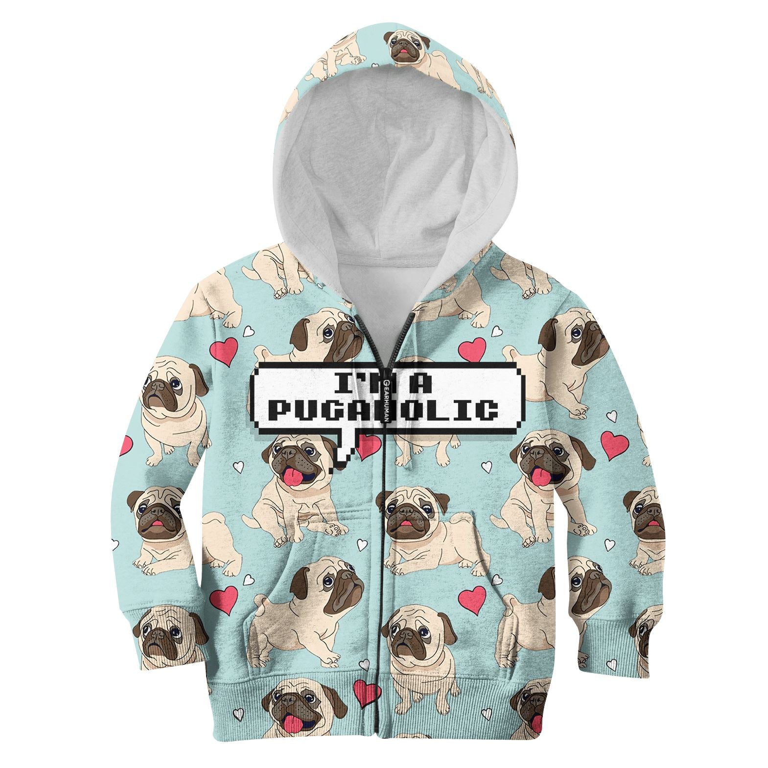 I AM PUGAHOLIC Kid Custom Hoodies T-shirt Apparel HD-PET110204K kid 3D apparel Kid Zip Hoodie S/6-8 