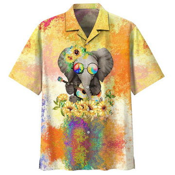 Gearhumans 3D Sunflower Elephant Hippie Hawaii Shirt