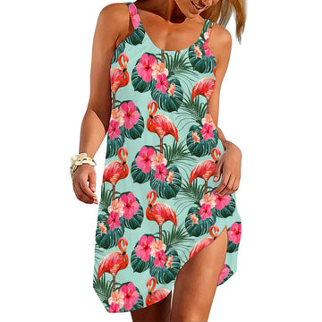 Gearhumans 3D Flamingo Beautiful Summer Floral Custom Beach Dress