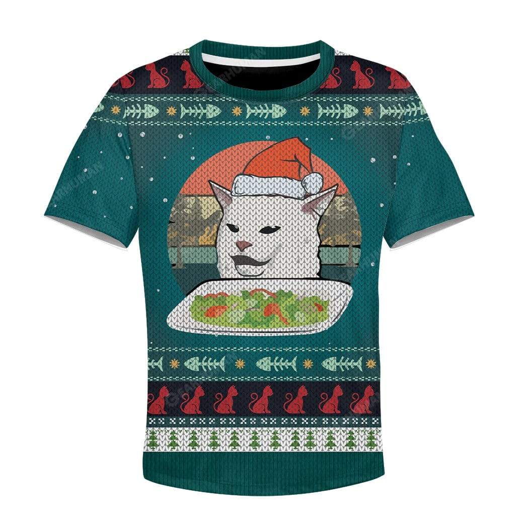 Kid Ugly Christmas Cat Custom T-Shirts Hoodies Apparel CT-AT0412194 Kid 3D Apparel Kid T-Shirt 3XS 