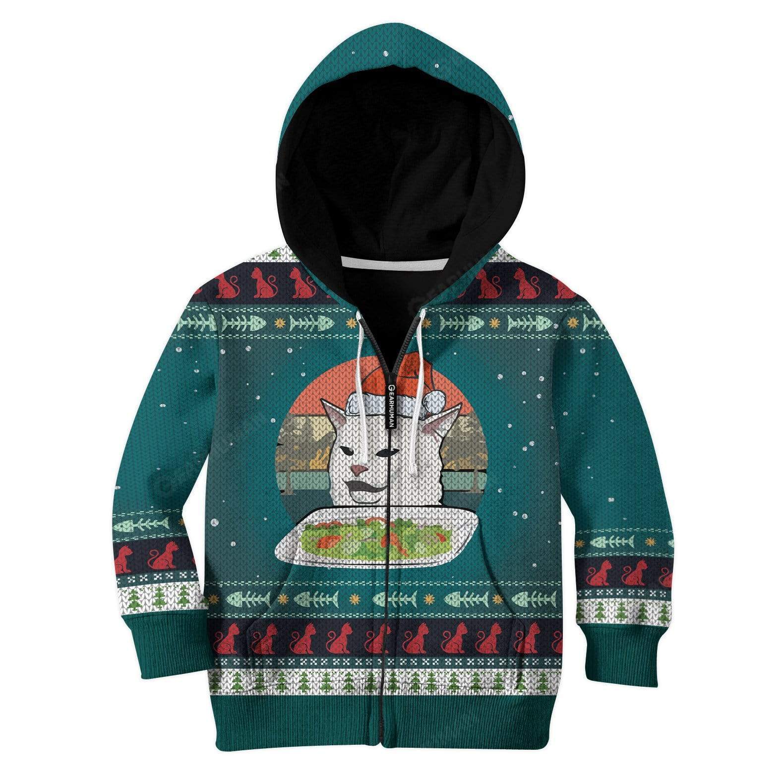 Kid Ugly Christmas Cat Custom T-Shirts Hoodies Apparel CT-AT0412194 Kid 3D Apparel Kid Zip Hoodie 2XS 