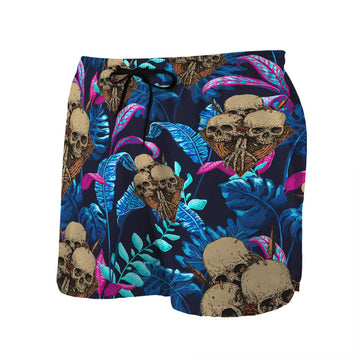 Gearhumans 3D Skull Tropical Palm Leaves Custom Beach Shorts