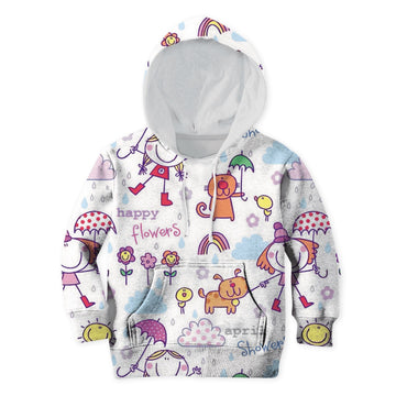Gearhumans Little Girl And Her Pets In Rainny Day Custom Hoodies T-shirt Apparel