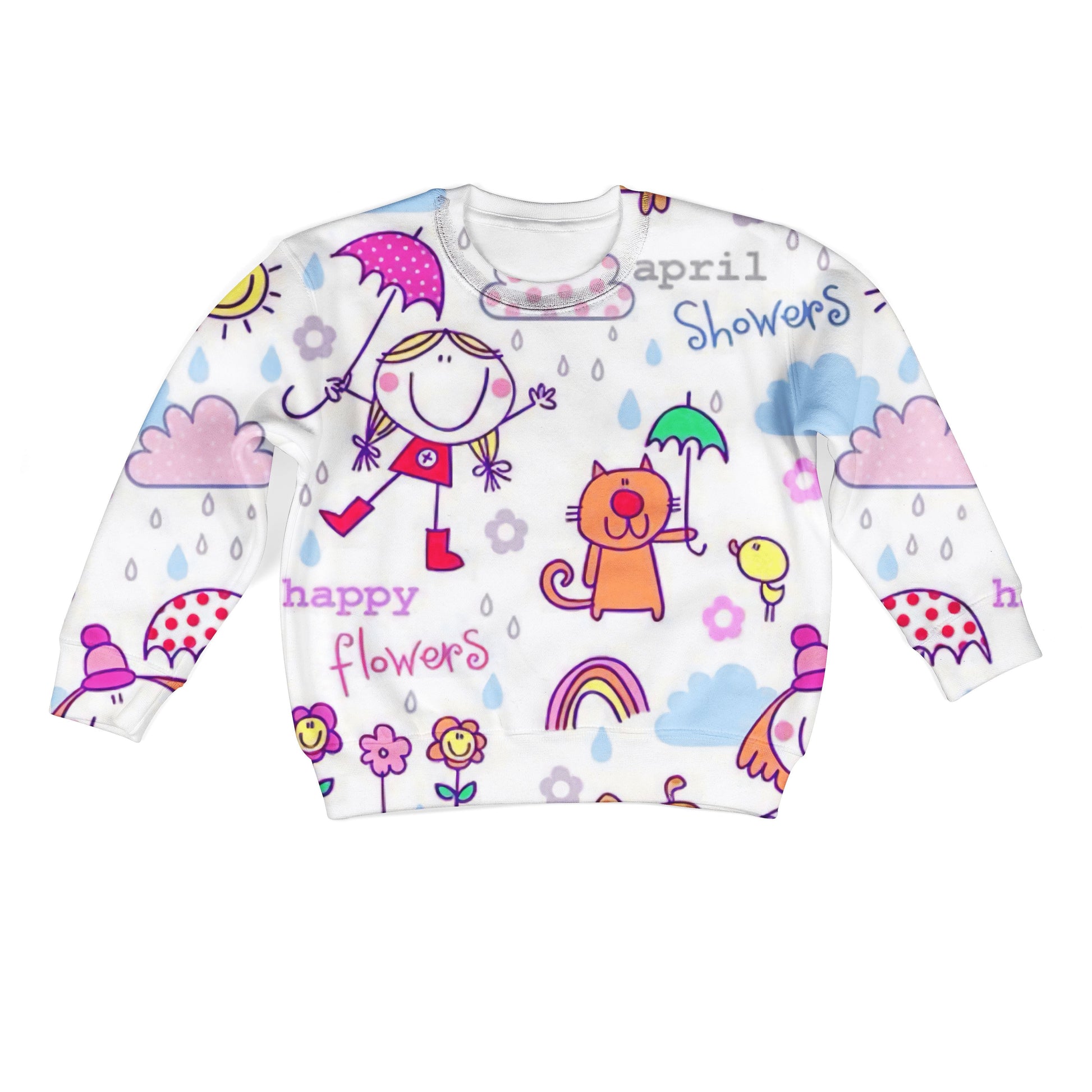 Little Girl And Her Pets In Rainny Day Custom Hoodies T-shirt Apparel HD-PET110308K kid 3D apparel Kid Sweatshirt S/6-8 