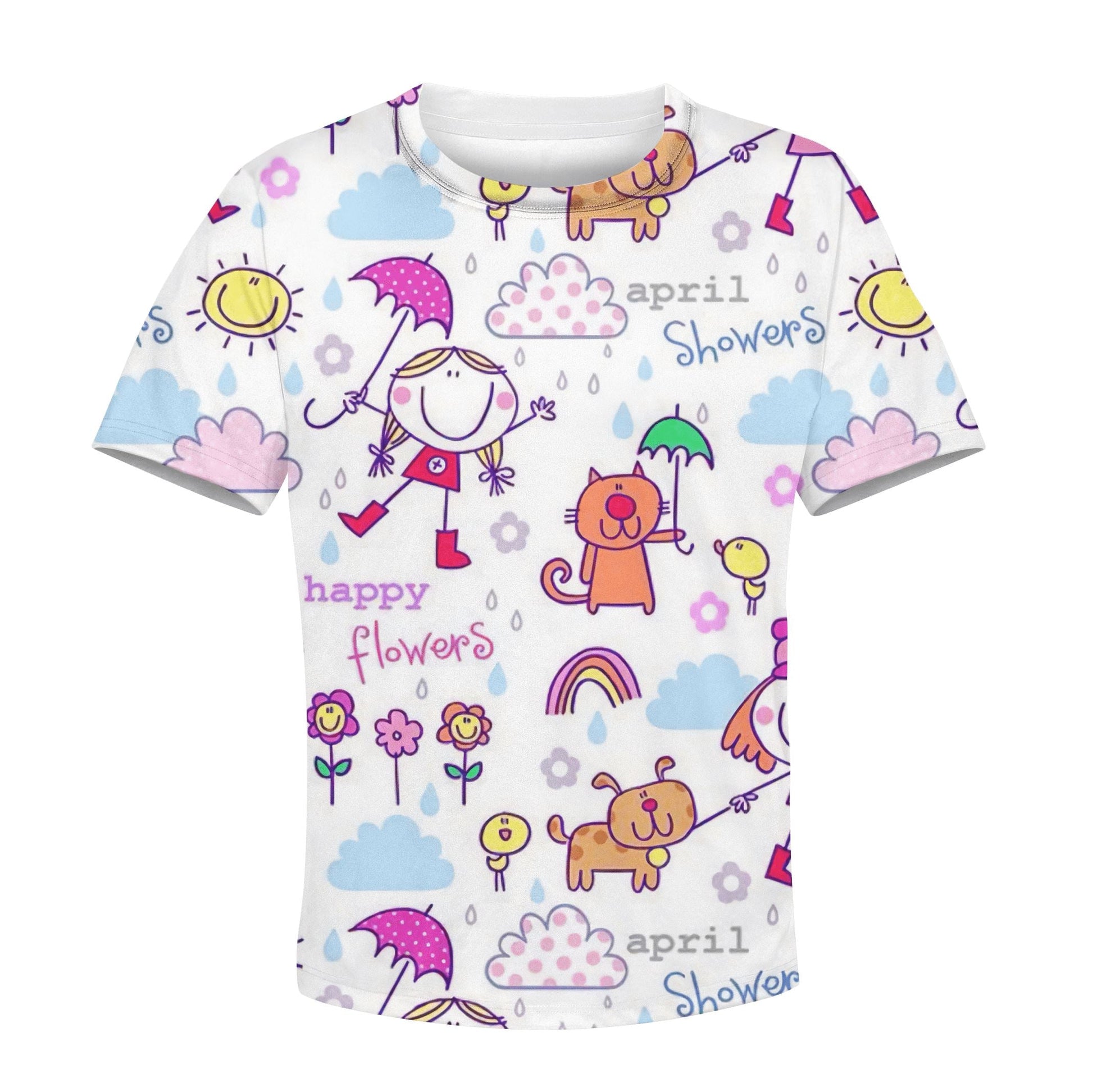 Little Girl And Her Pets In Rainny Day Custom Hoodies T-shirt Apparel HD-PET110308K kid 3D apparel Kid T-Shirt XS 