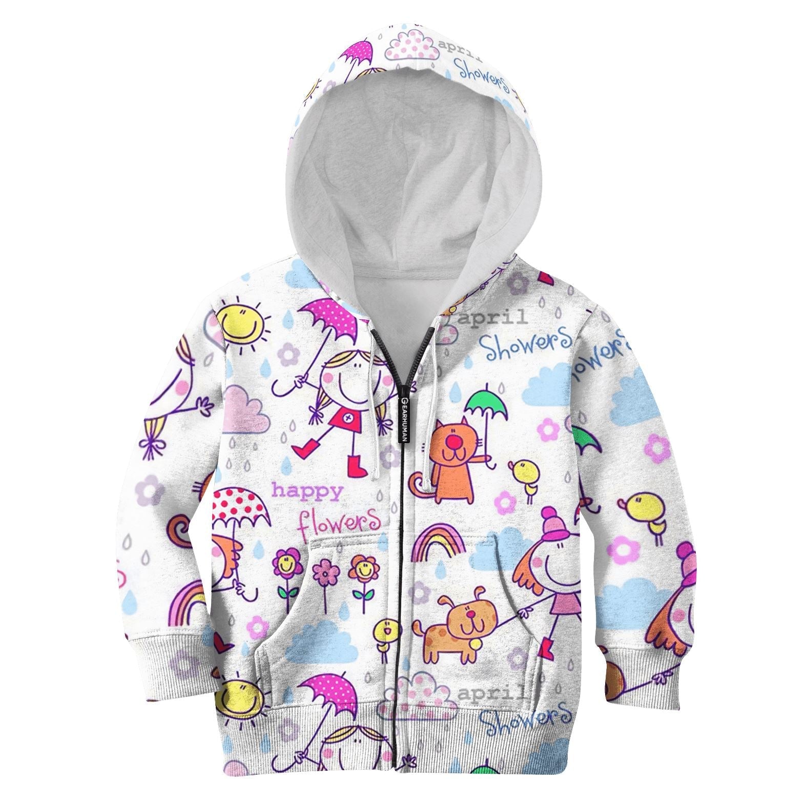 Little Girl And Her Pets In Rainny Day Custom Hoodies T-shirt Apparel HD-PET110308K kid 3D apparel Kid Zip Hoodie S/6-8 