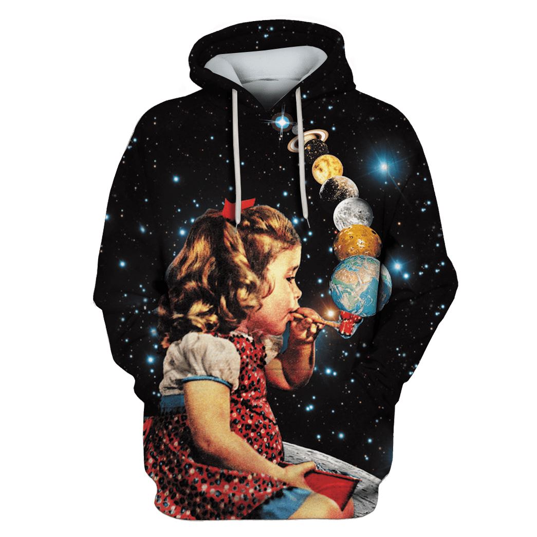 Little Girl Blowing Up Galaxy Custom T-shirt - Hoodies Apparel HD-GH110464 3D Custom Fleece Hoodies Hoodie S 