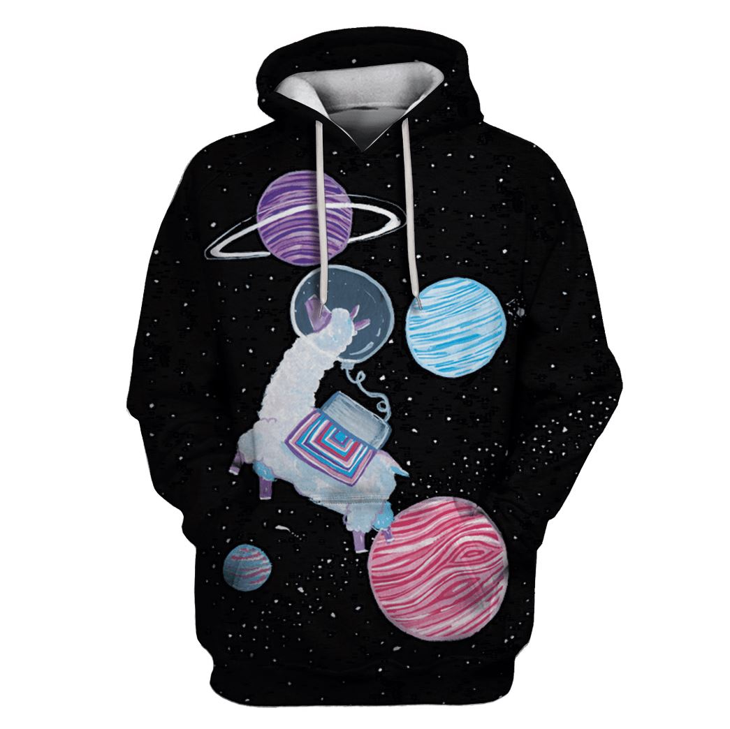 Llama Astronaut Out Space Custom T-shirt - Hoodies Apparel HD-GH110448 3D Custom Fleece Hoodies Hoodie S 