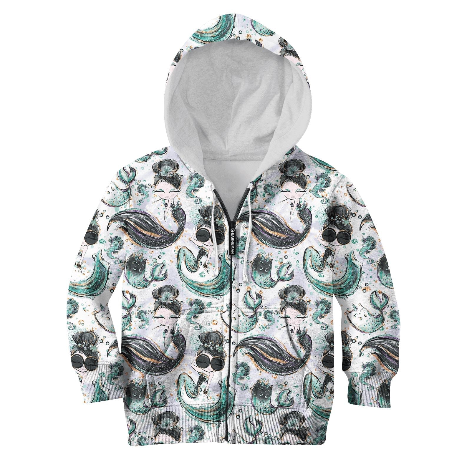 mermaid Kid Custom Hoodies T-shirt Apparel HD-PET1103429K kid 3D apparel Kid Zip Hoodie S/6-8 