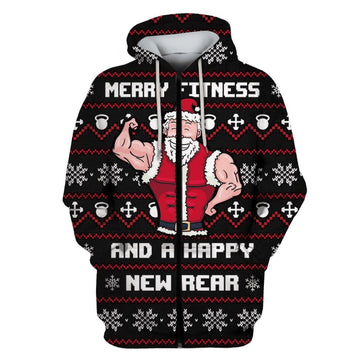 Gearhumans MERRY FITNESS AND A HAPPY NEW REAR Custom T-shirt - Hoodies Apparel
