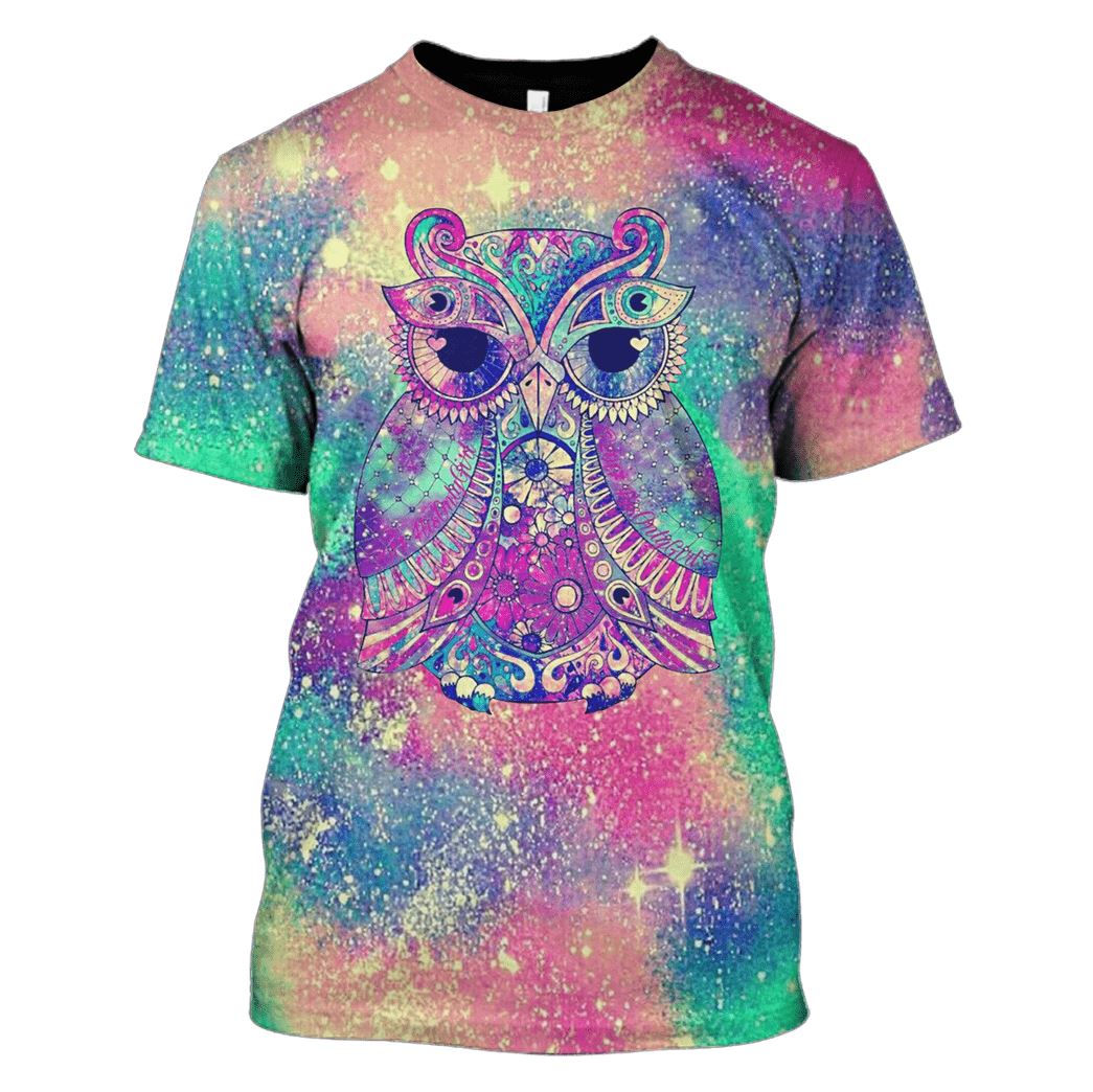 Owl Galaxy Hoodies T-Shirt Apparel GL101107 3D Custom Fleece Hoodies T-Shirt S 