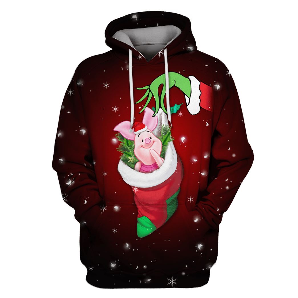 Piglet On Christmas Custom T-shirt - Hoodies Apparel MV110596 3D Custom Fleece Hoodies Hoodie S 