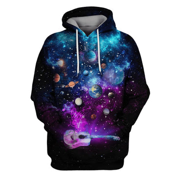 Gearhumans Playing guitar in the space with many planets Custom T-shirt - Hoodies Apparel