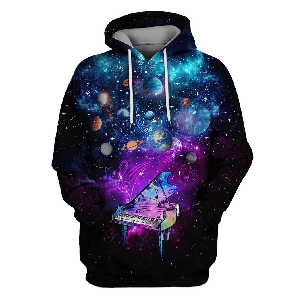 Playing piano in the space with many planets Custom T-shirt - Hoodies Apparel GH110433 3D Custom Fleece Hoodies Hoodie S 