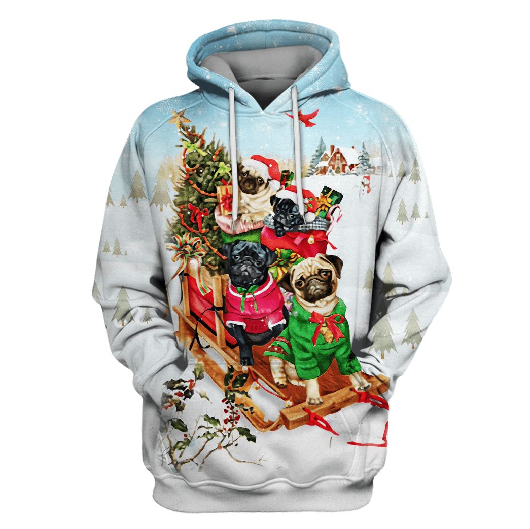 Pugs Bringing Christmas Presents Custom T-shirt - Hoodies Apparel PET110211 3D Custom Fleece Hoodies Hoodie S 