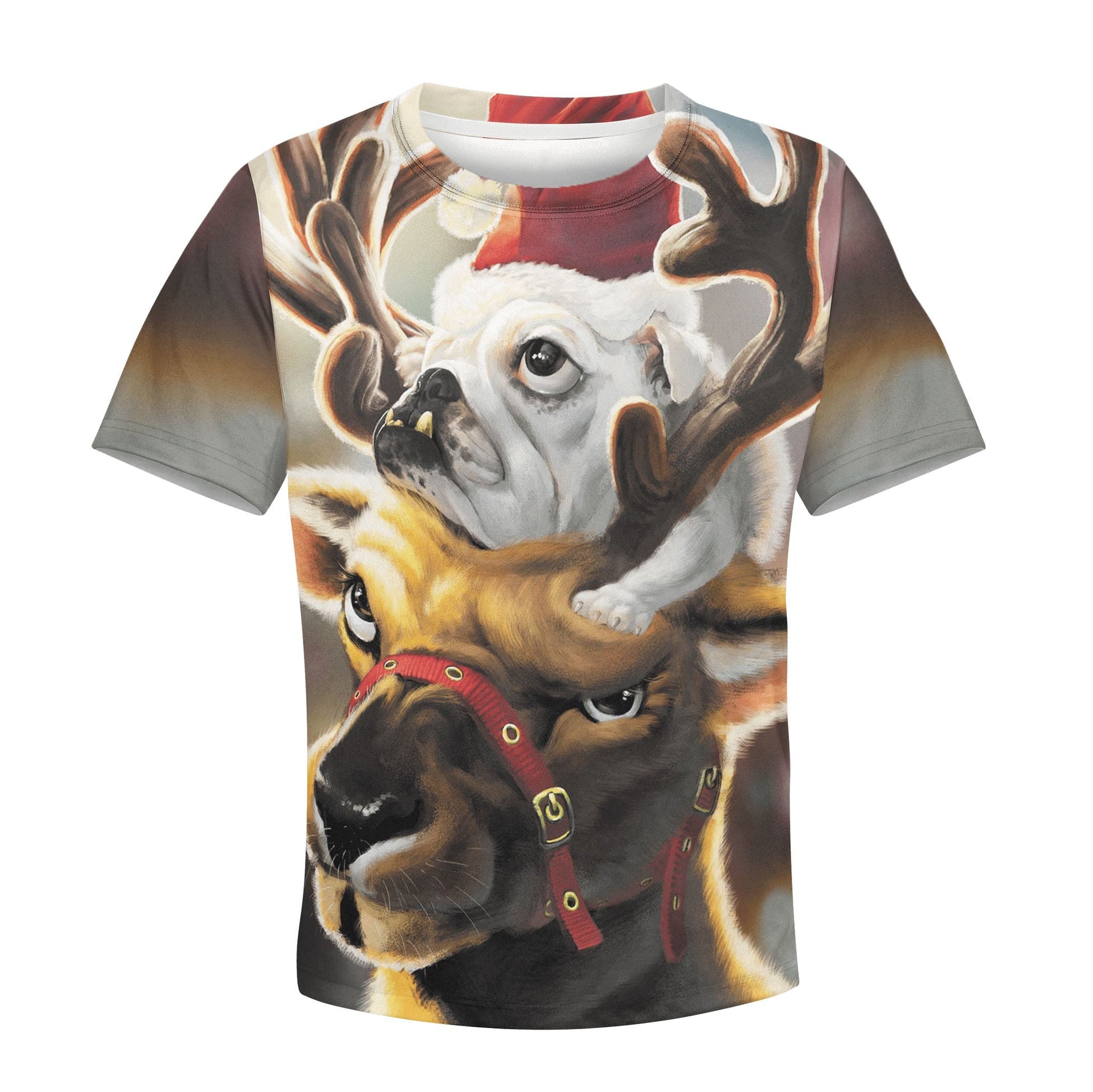 Pull Dog Riding Reindeer On Christmas Custom Hoodies T-shirt Apparel HD-PET110195K kid 3D apparel Kid T-Shirt XS 