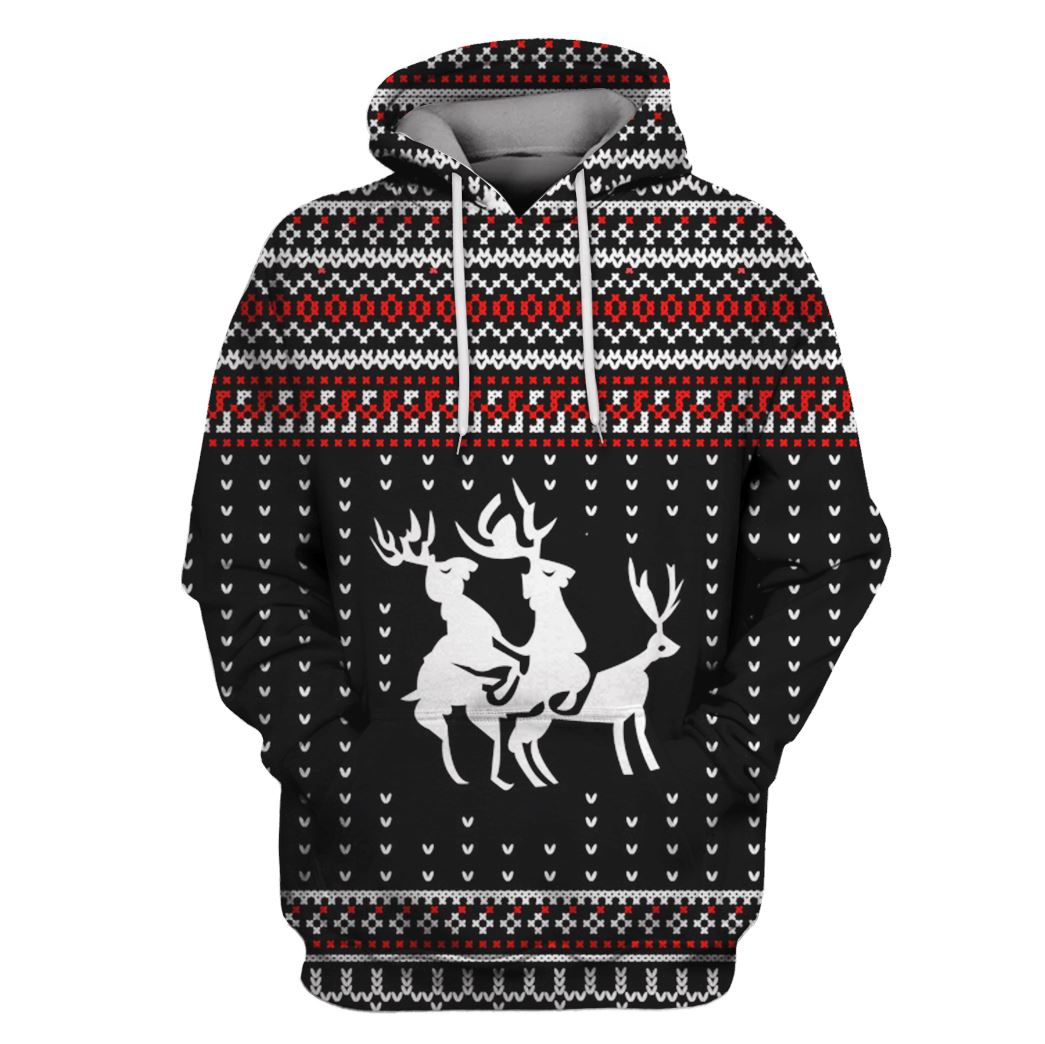 Reindeer Merry christmas Custom T-shirt - Hoodies Apparel HD-UGL110147 3D Custom Fleece Hoodies Hoodie S 