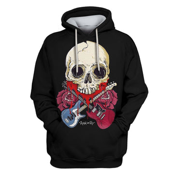 Gearhumans Rock And Roll Skull Guitar Custom T-shirt - Hoodies Apparel