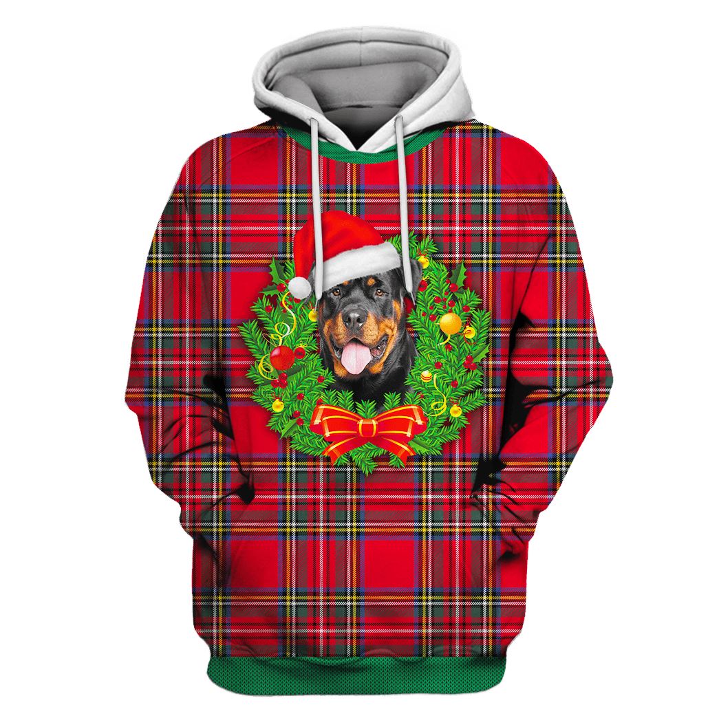Rottweiler On Christmas Custom T-shirt - Hoodies Apparel HD-UGL110113 3D Custom Fleece Hoodies Hoodie S 