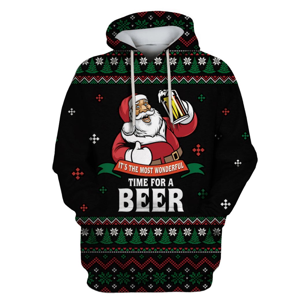 Santa Claus Drinking Beer Custom T-shirt - Hoodies Apparel HD-UGL110200 3D Custom Fleece Hoodies Hoodie S 