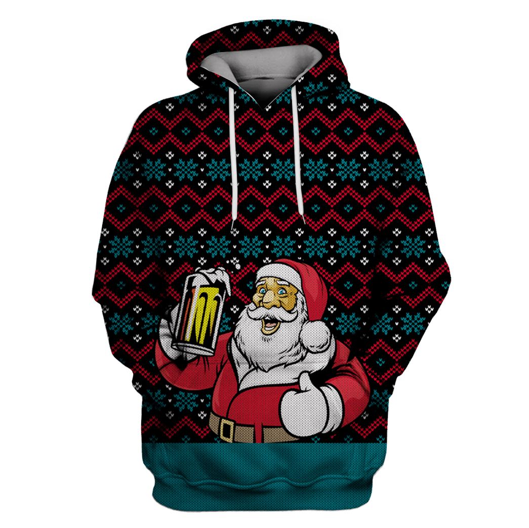Santa Claus Drinking Beer On Christmas Custom Hoodie HD-UGL110127 3D Custom Fleece Hoodies Hoodie S 