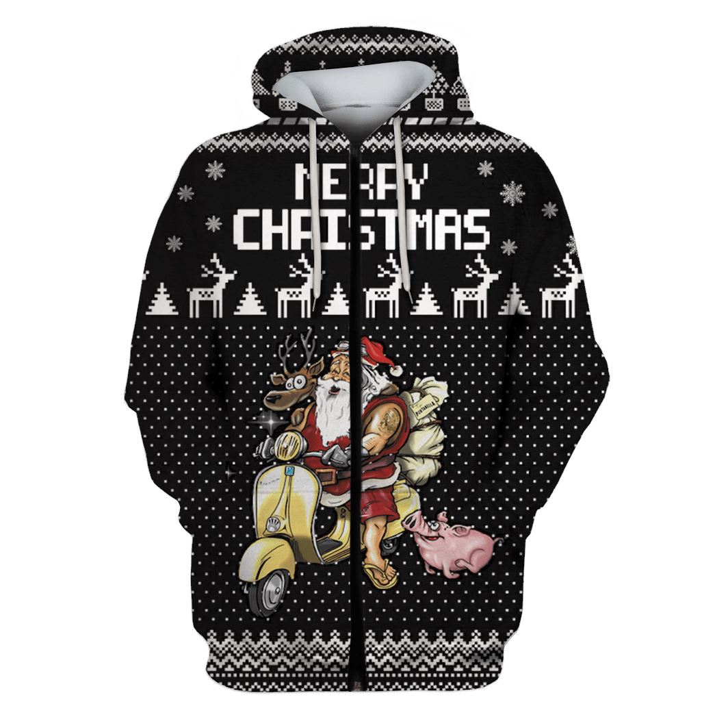 Santa Claus Merry Christmas Custom T-shirt - Hoodies Apparel HD-UGL110205 3D Custom Fleece Hoodies Zip Hoodie S 
