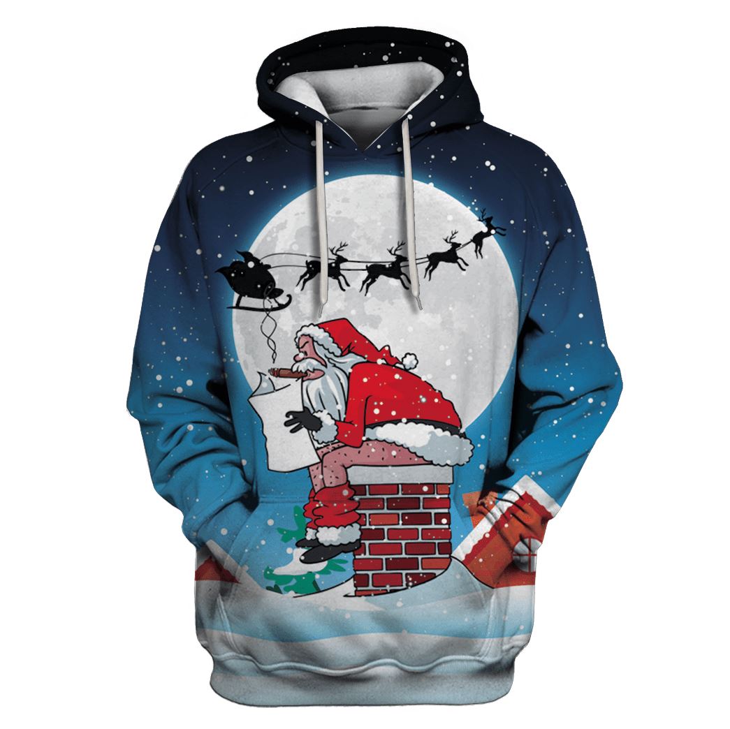 Santa Claus Sitting On Christmas Chimney Custom T-shirt - Hoodies Apparel HD-UGL110179 3D Custom Fleece Hoodies Hoodie S 