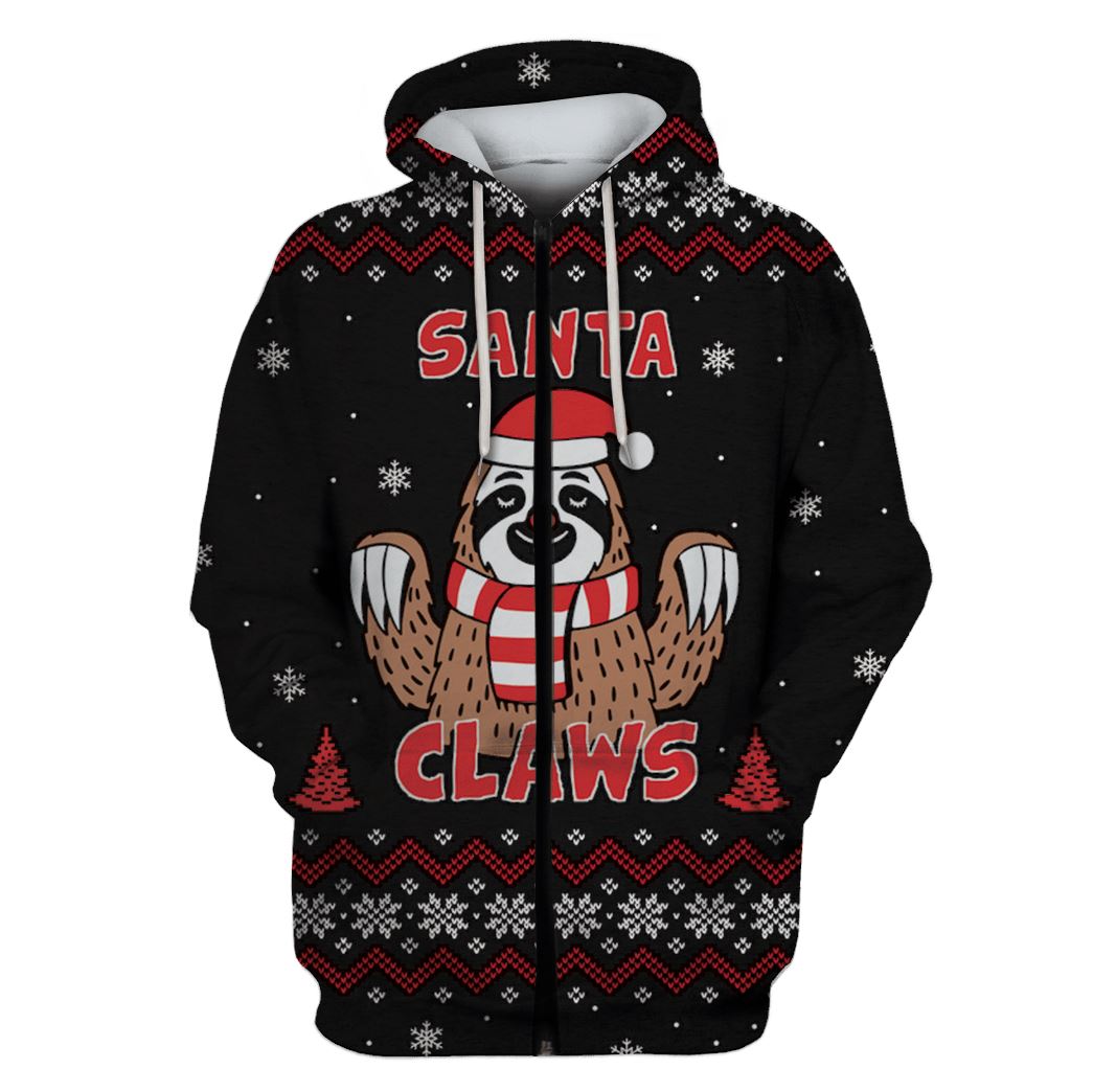 Santa Claws Custom T-shirt - Hoodies Apparel HD-UGL110202 3D Custom Fleece Hoodies Zip Hoodie S 