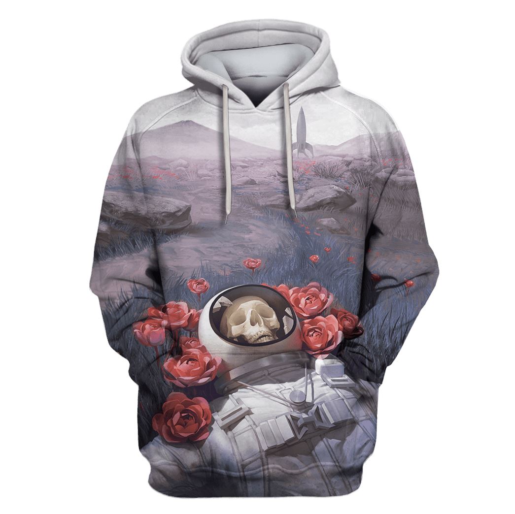 Skullcap Astronaut And Red Flowers Custom T-shirt - Hoodies Apparel HD-GH110535 3D Custom Fleece Hoodies Hoodie S 