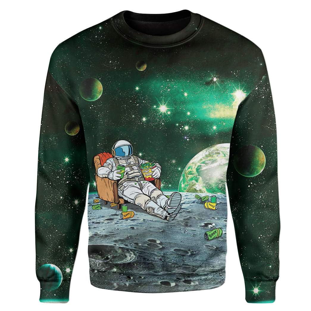St Patrick's Day Astronaut Drinking Beer Custom T-Shirts Hoodie Apparel DK-DT0402206 3D Custom Fleece Hoodies Long Sleeve S 