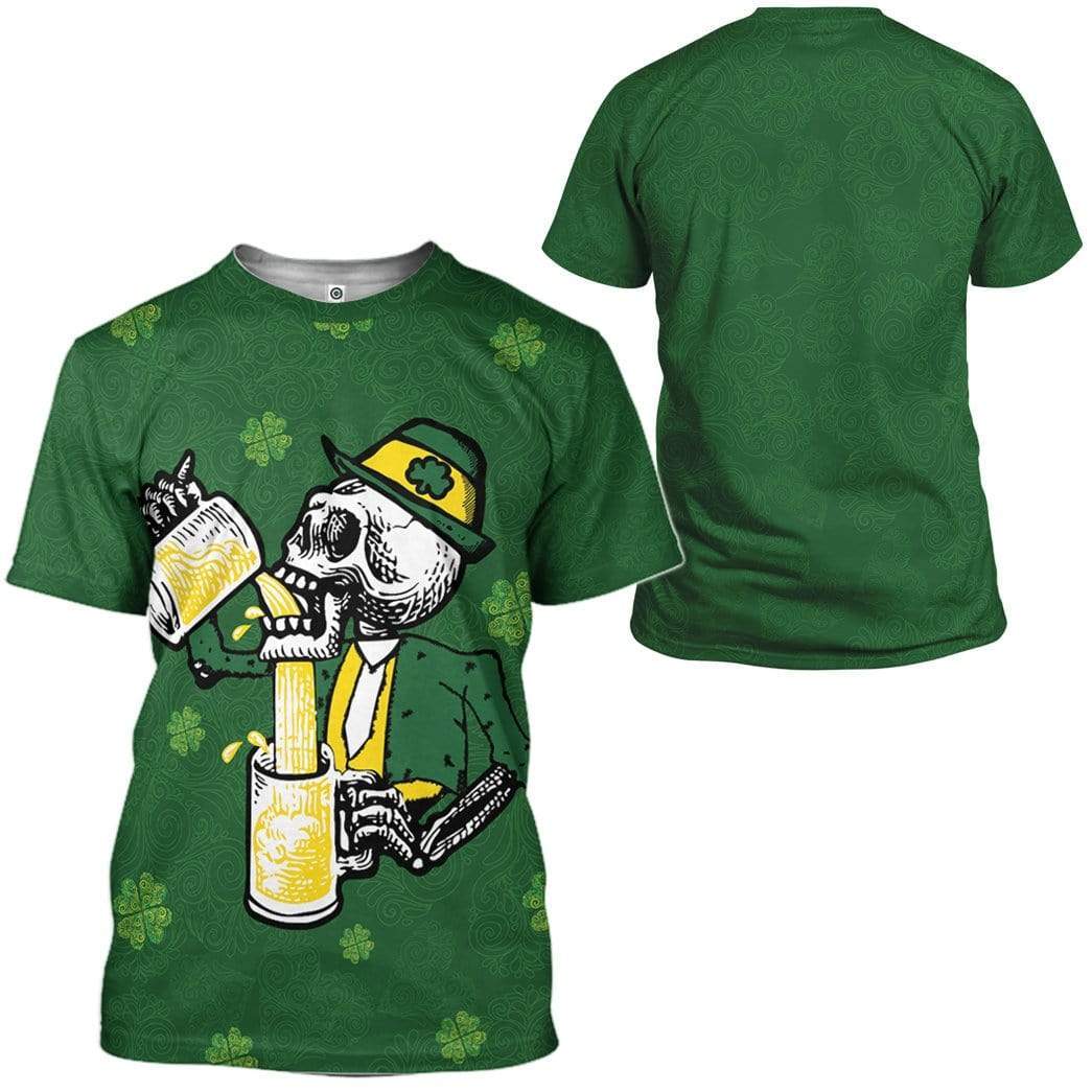 St Patrick's Day Drunk Skull Custom T-Shirts Hoodies Apparel SK-DT0302201 3D Custom Fleece Hoodies 
