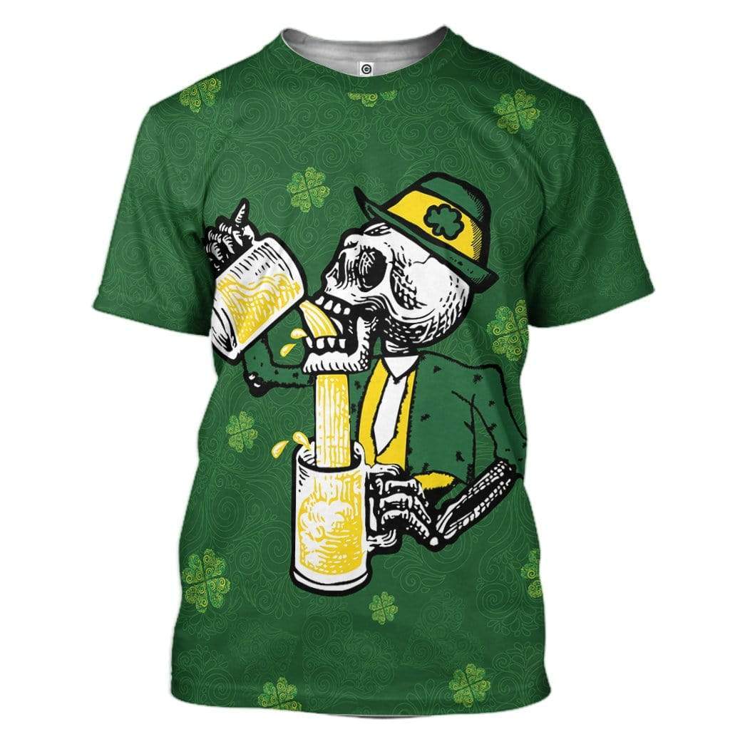 St Patrick's Day Drunk Skull Custom T-Shirts Hoodies Apparel SK-DT0302201 3D Custom Fleece Hoodies T-Shirt S 