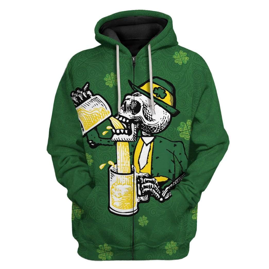 St Patrick's Day Drunk Skull Custom T-Shirts Hoodies Apparel SK-DT0302201 3D Custom Fleece Hoodies Zip Hoodie S 