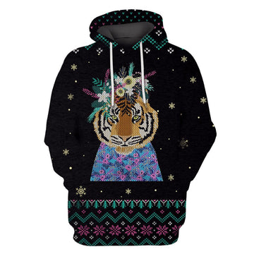 Tiger with Flowers Custom T-shirt - Hoodies Apparel HD-PET110229 3D Custom Fleece Hoodies Hoodie S 