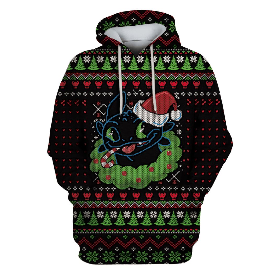 Toothless How To Train Your Dragon On Christmas Custom T-shirt - Hoodies Apparel HD-UGL110219 3D Custom Fleece Hoodies Hoodie S 