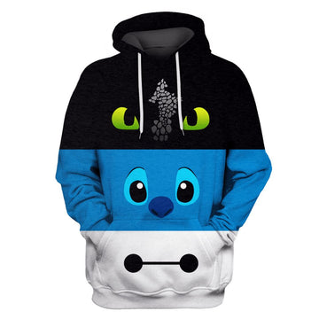 Gearhumans toothless Stitch and Baymax T-Shirts - Zip Hoodies Apparel